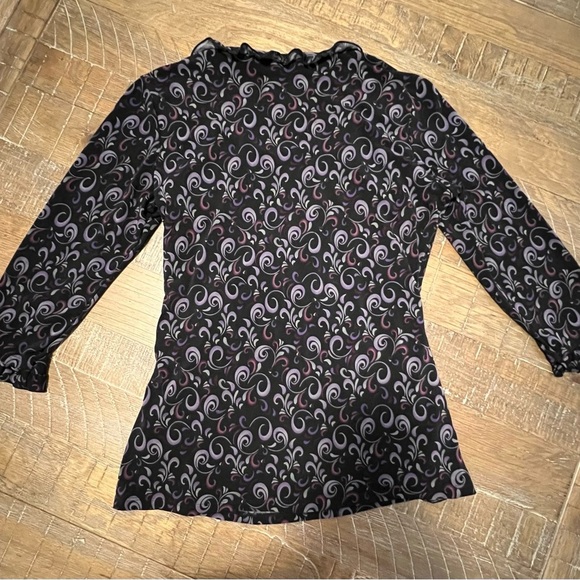 Black and Purple Women's Top 3/4 Sleeve Top Swirl Print Petite Small - Picture 6 of 6